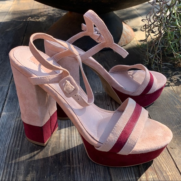 TopShop Suede Platform Sandals pink burgundy NWOB - Picture 3 of 7